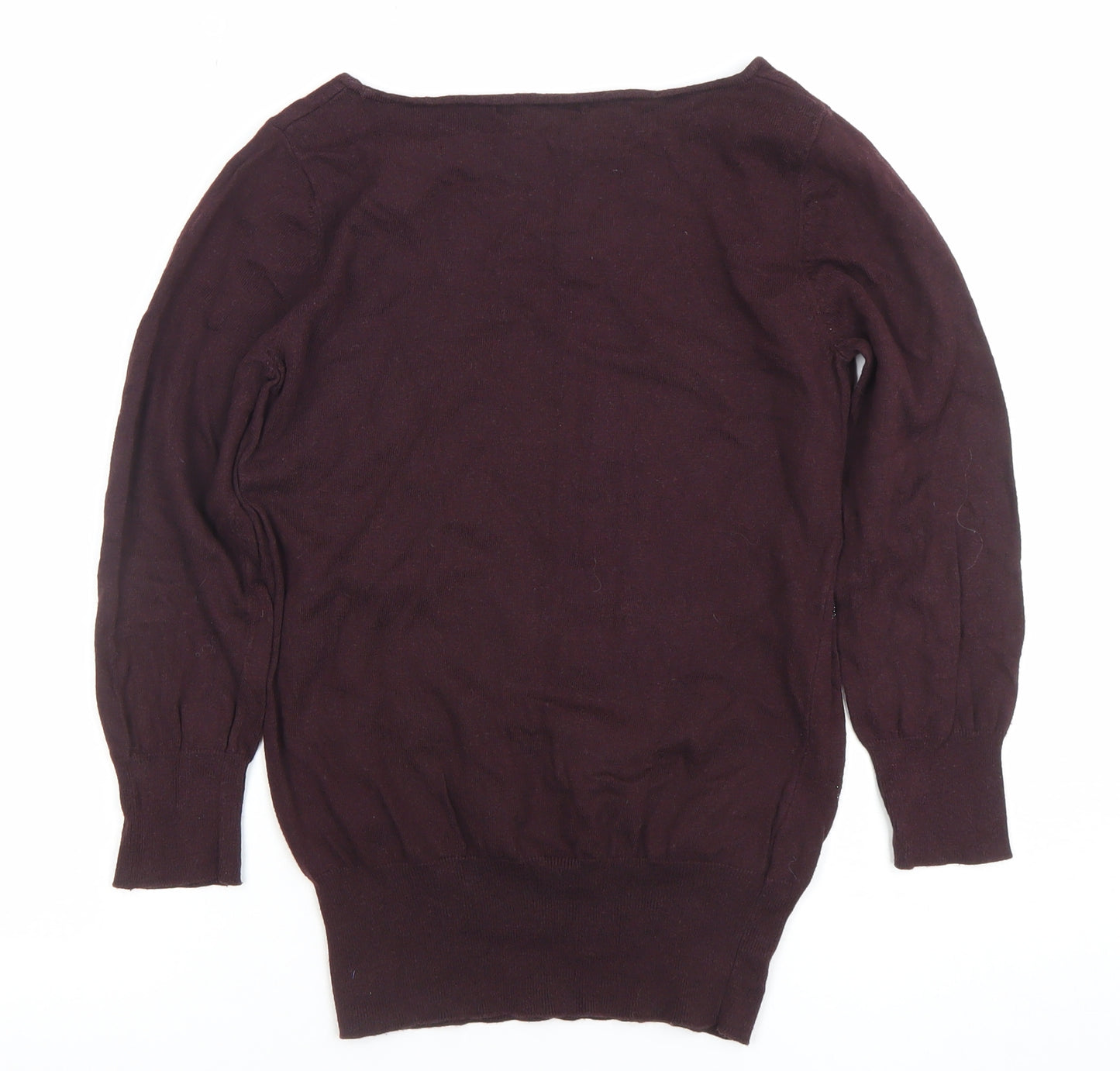 Next Women Brown Heart Knit Long Sleeve Boat Neck Blouse Size 10