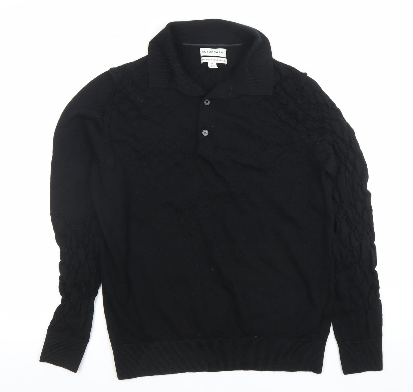 Marks and Spencer Autograph Men's Black Merino Wool Long Sleeve Polo M