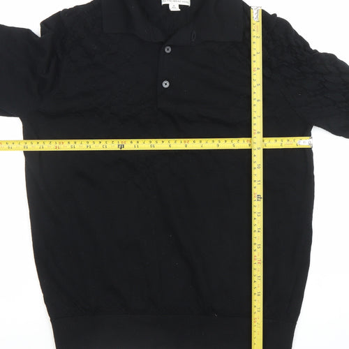 Marks and Spencer Autograph Men's Black Merino Wool Long Sleeve Polo M