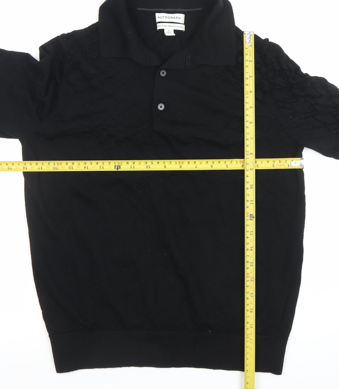 Marks and Spencer Autograph Men's Black Merino Wool Long Sleeve Polo M