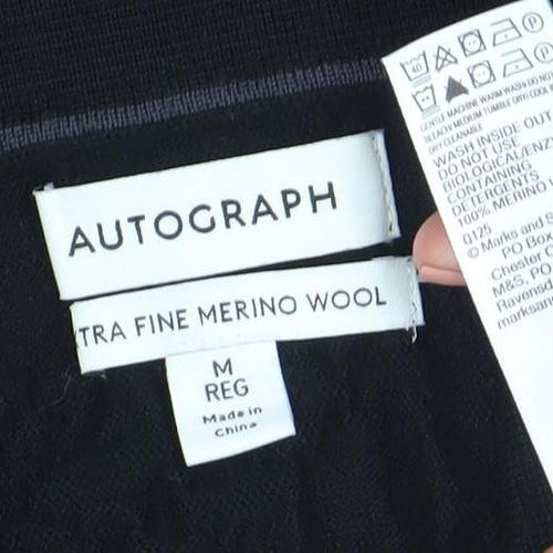 Marks and Spencer Autograph Men's Black Merino Wool Long Sleeve Polo M