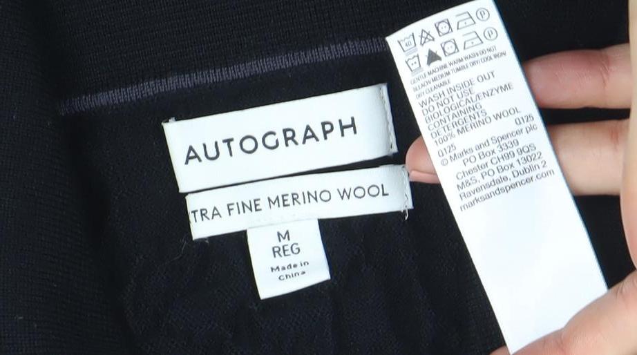 Marks and Spencer Autograph Men's Black Merino Wool Long Sleeve Polo M