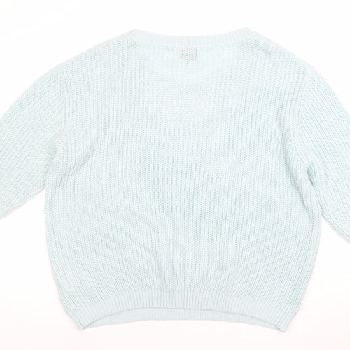 Luxe Knitwear Women's Blue 3/4 Sleeve Flower Embroidered Jumper L