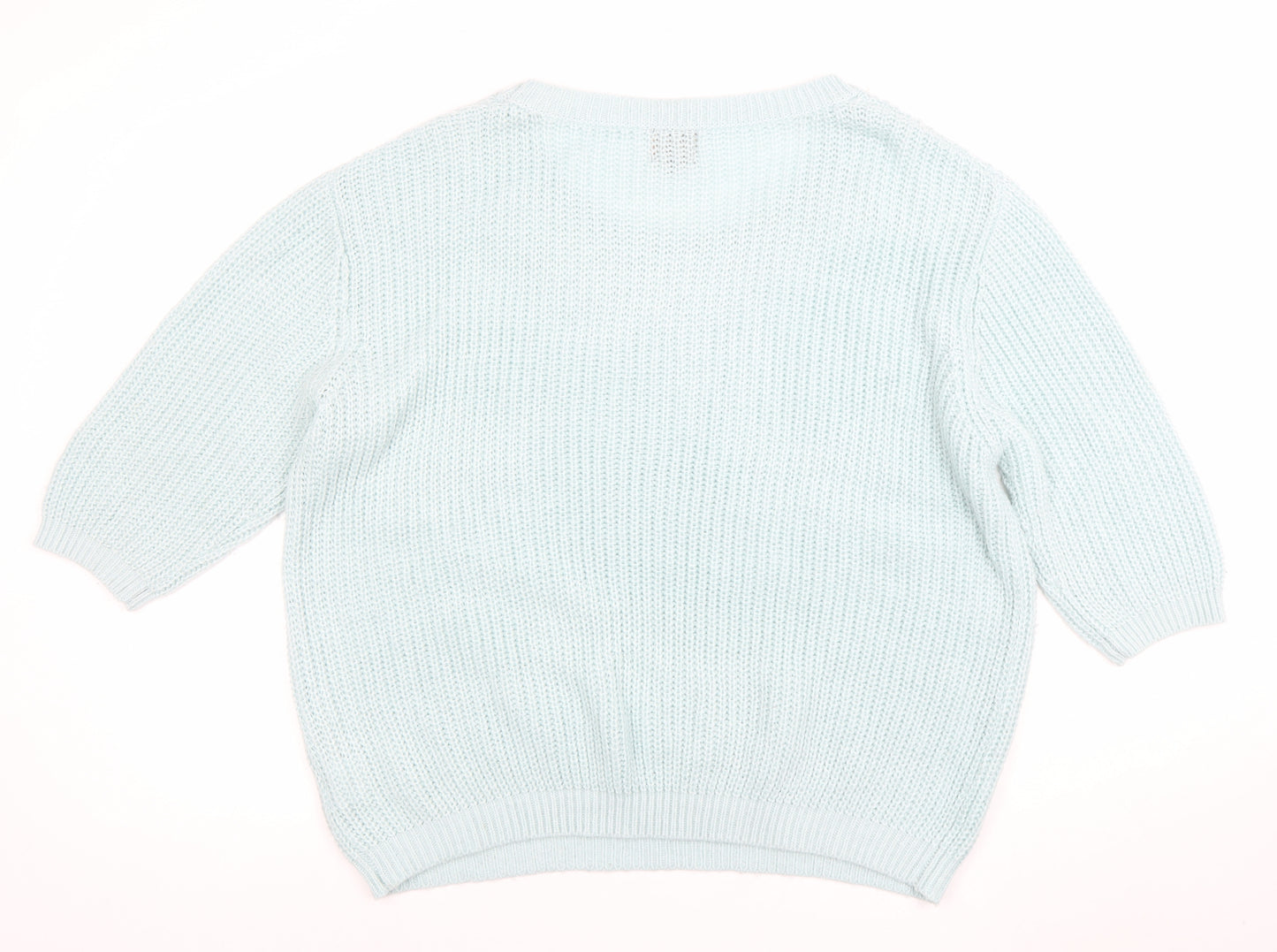 Luxe Knitwear Women's Blue 3/4 Sleeve Flower Embroidered Jumper L