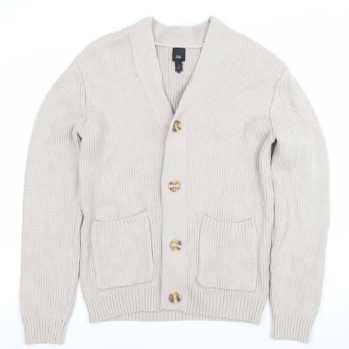 River Island Men's Beige Cotton Knit Cardigan Jumper Size S