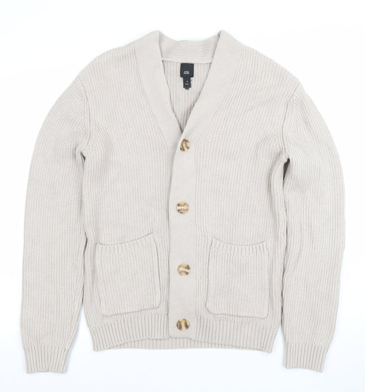 River Island Men's Beige Cotton Knit Cardigan Jumper Size S