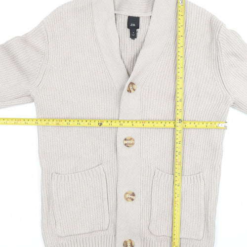 River Island Men's Beige Cotton Knit Cardigan Jumper Size S