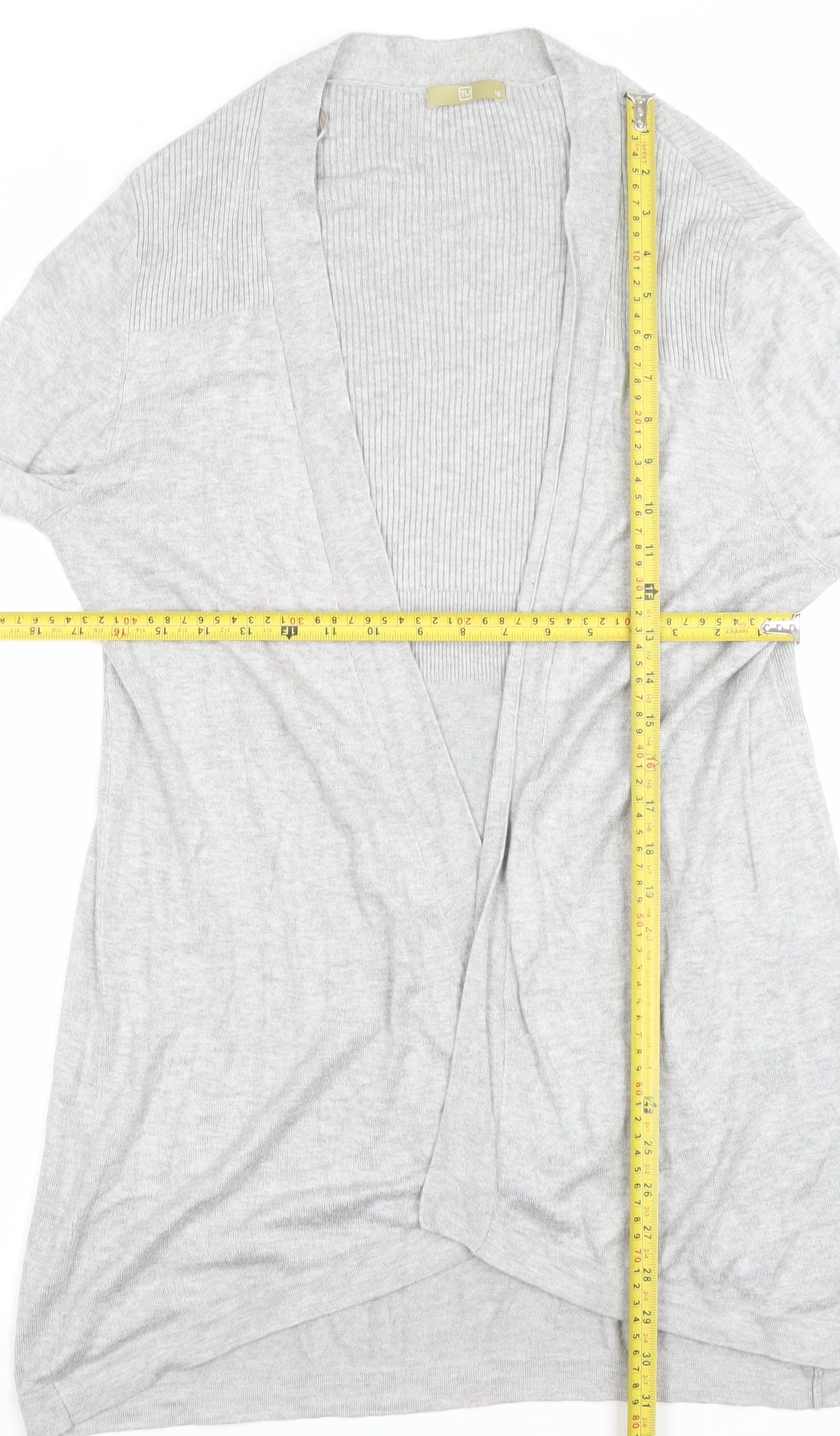 TU Women’s Grey Long Sleeve Knit Cardigan Size 16 V-Neck Lightweight