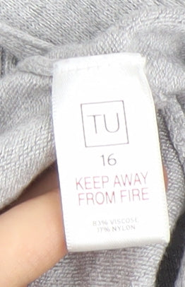 TU Women’s Grey Long Sleeve Knit Cardigan Size 16 V-Neck Lightweight