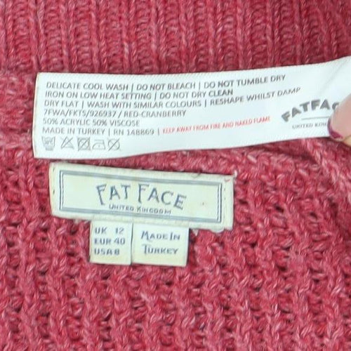 Fat Face Women’s Pink Chunky Knit V-Neck Cardigan Size 12