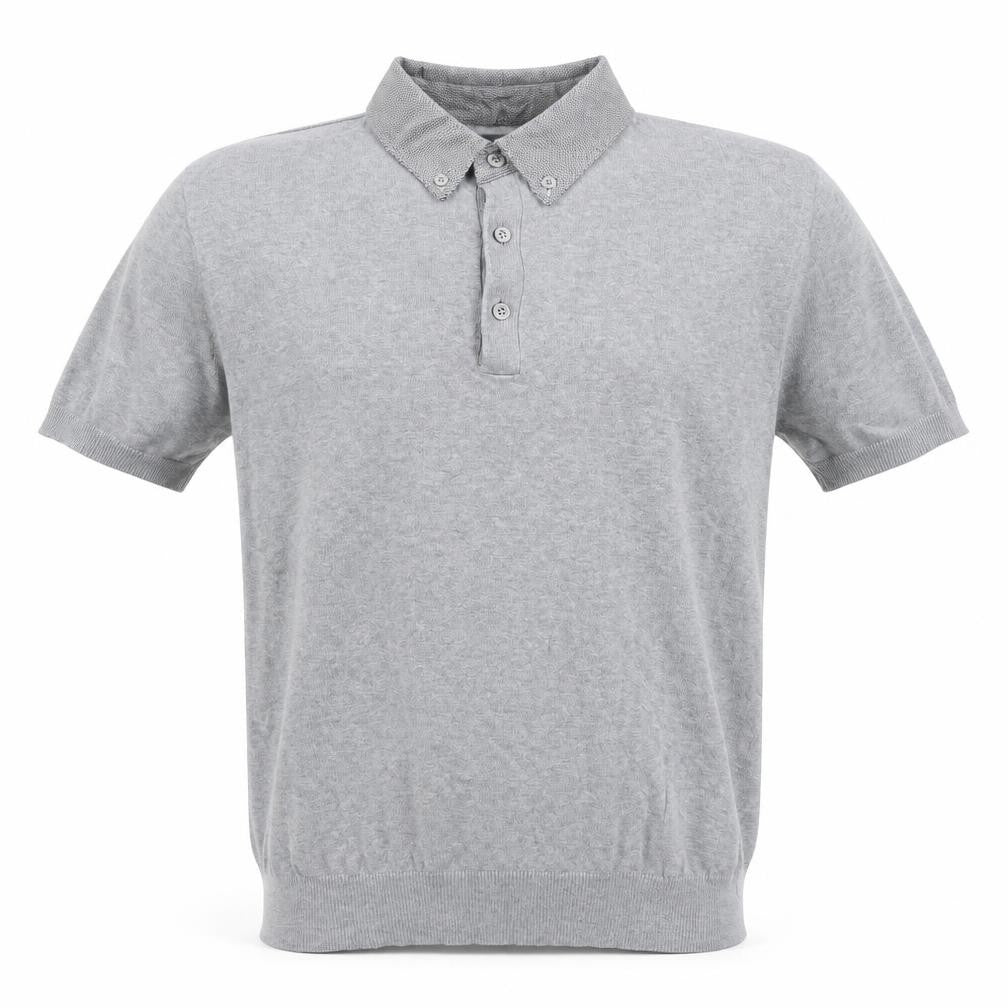 F&F Men's Grey Short Sleeve Button-Down Knit Collar Polo Shirt Size S