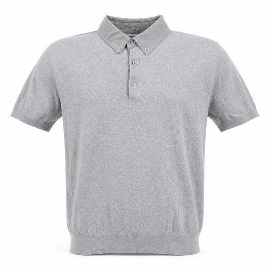 Front view of F&F Men's Grey Short Sleeve Button-Down Knit Collar Polo Shirt, size S