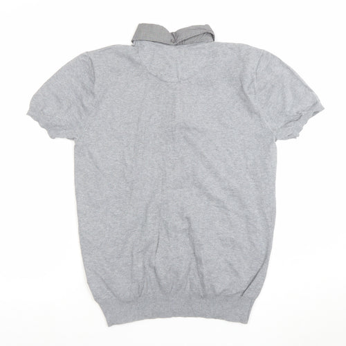 F&F Men's Grey Short Sleeve Button-Down Knit Collar Polo Shirt Size S