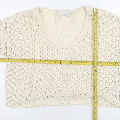 ASOS DESIGN Women’s Ivory Open-Knit V-Neck Cotton Jumper Size 10