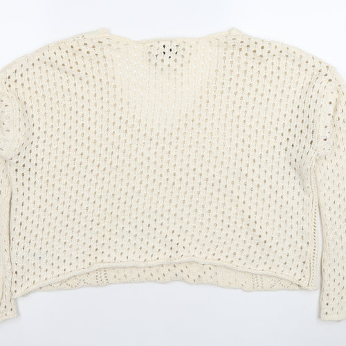 ASOS DESIGN Women’s Ivory Open-Knit V-Neck Cotton Jumper Size 10