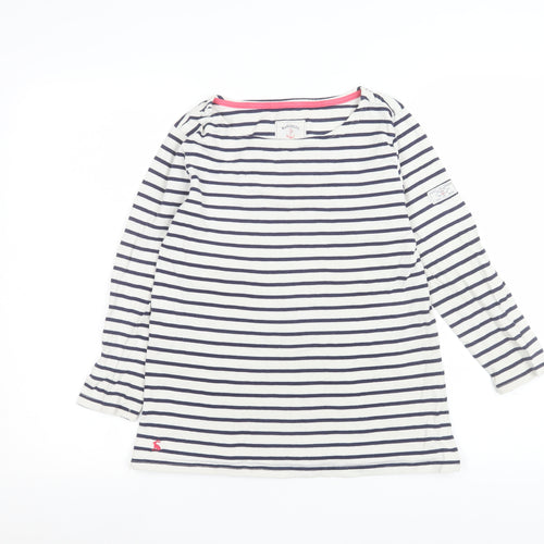 Joules Women's White Navy Striped Boat Neck Long Sleeve Cotton T-Shirt Size 10