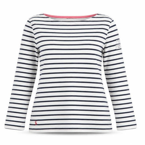 Joules Women's White Navy Striped Boat Neck Long Sleeve Cotton T-Shirt Size 10
