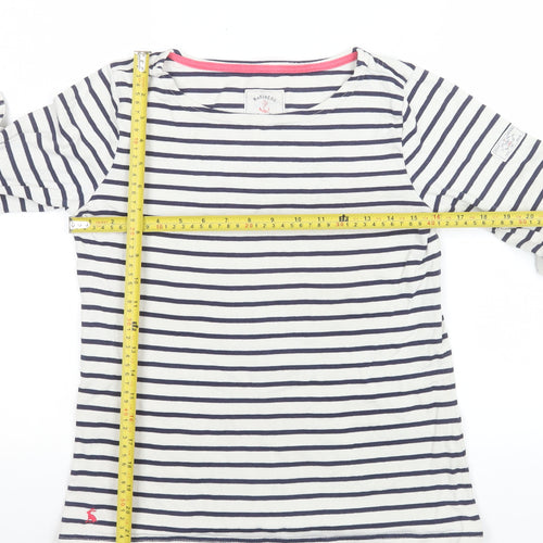 Joules Women's White Navy Striped Boat Neck Long Sleeve Cotton T-Shirt Size 10