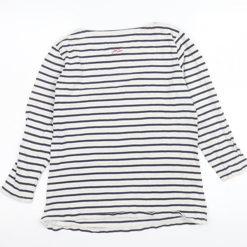 Joules Women's White Navy Striped Boat Neck Long Sleeve Cotton T-Shirt Size 10
