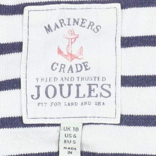 Joules Women's White Navy Striped Boat Neck Long Sleeve Cotton T-Shirt Size 10