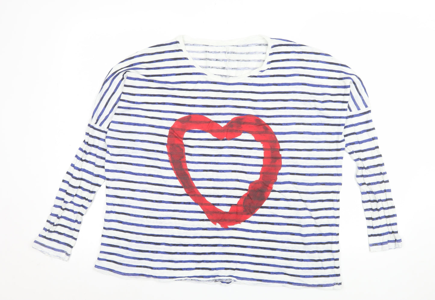 The Hip Tee Womens Multicoloured Striped Linen Long Sleeve T-Shirt Size L