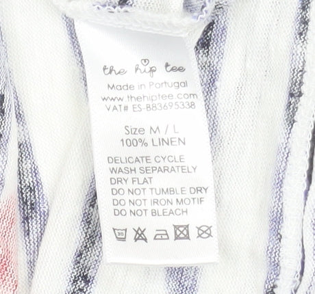 The Hip Tee Womens Multicoloured Striped Linen Long Sleeve T-Shirt Size L