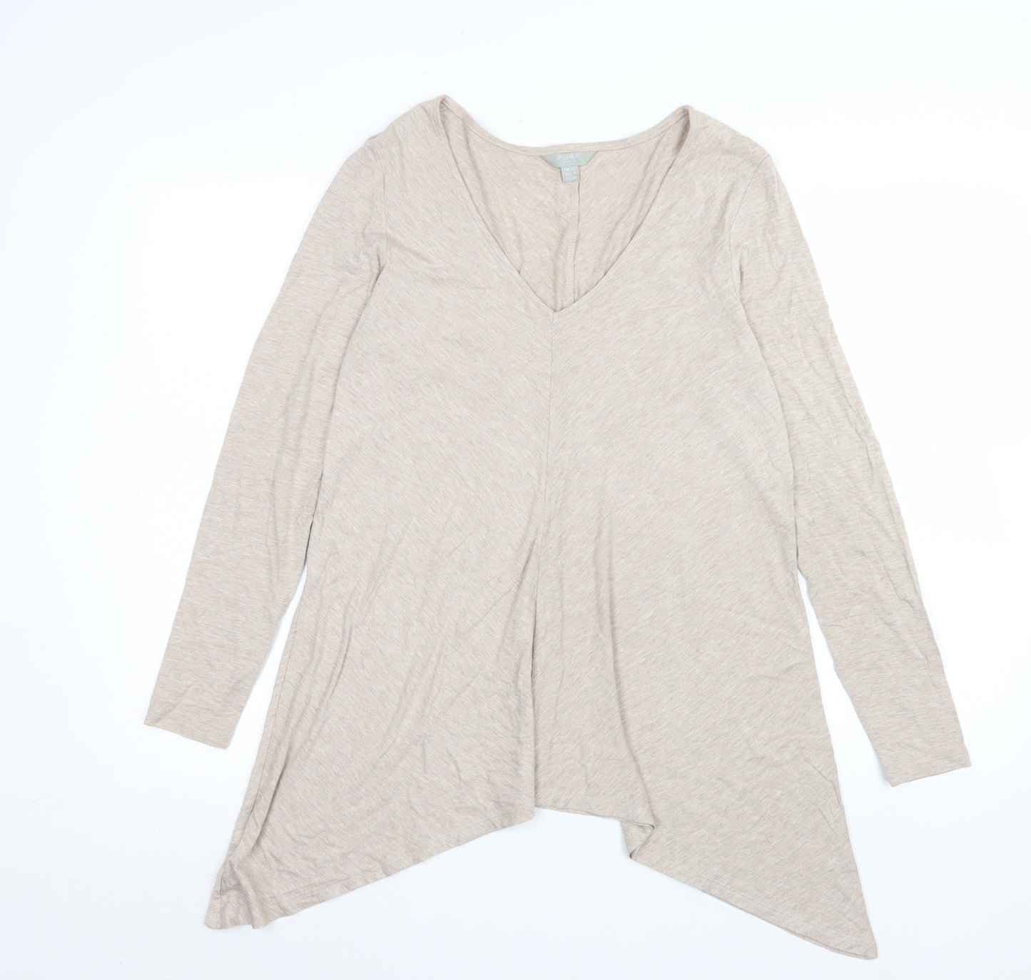 Pure Collection Women’s Beige Long Sleeve V-Neck Tunic Blouse Size 12