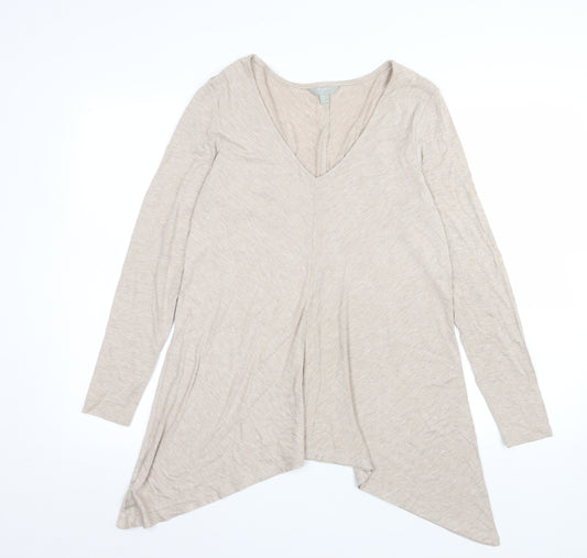 Pure Collection Women’s Beige Long Sleeve V-Neck Tunic Blouse Size 12