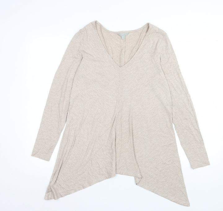 Pure Collection Women’s Beige Long Sleeve V-Neck Tunic Blouse Size 12