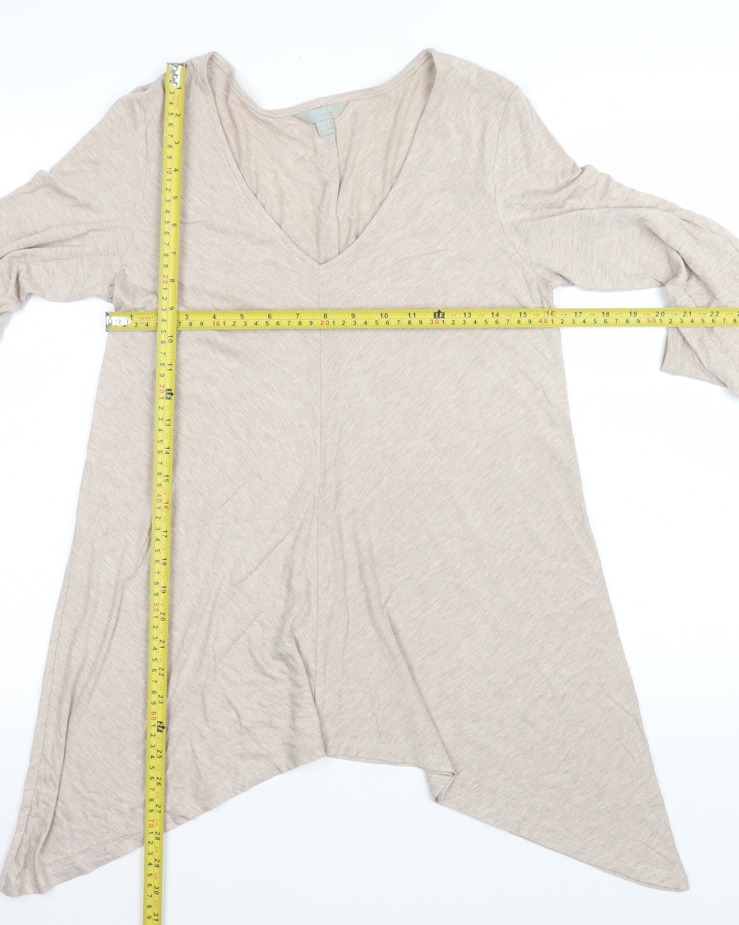 Pure Collection Women’s Beige Long Sleeve V-Neck Tunic Blouse Size 12