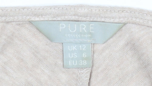 Pure Collection Women’s Beige Long Sleeve V-Neck Tunic Blouse Size 12