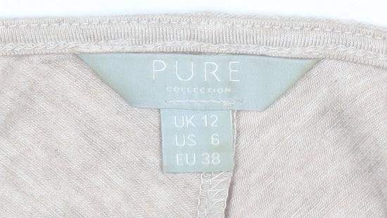 Pure Collection Women’s Beige Long Sleeve V-Neck Tunic Blouse Size 12