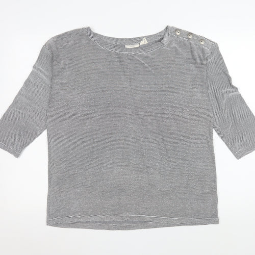 Christian Siriano Women's Grey Striped Boat Neck 3/4 Sleeve Top Size L