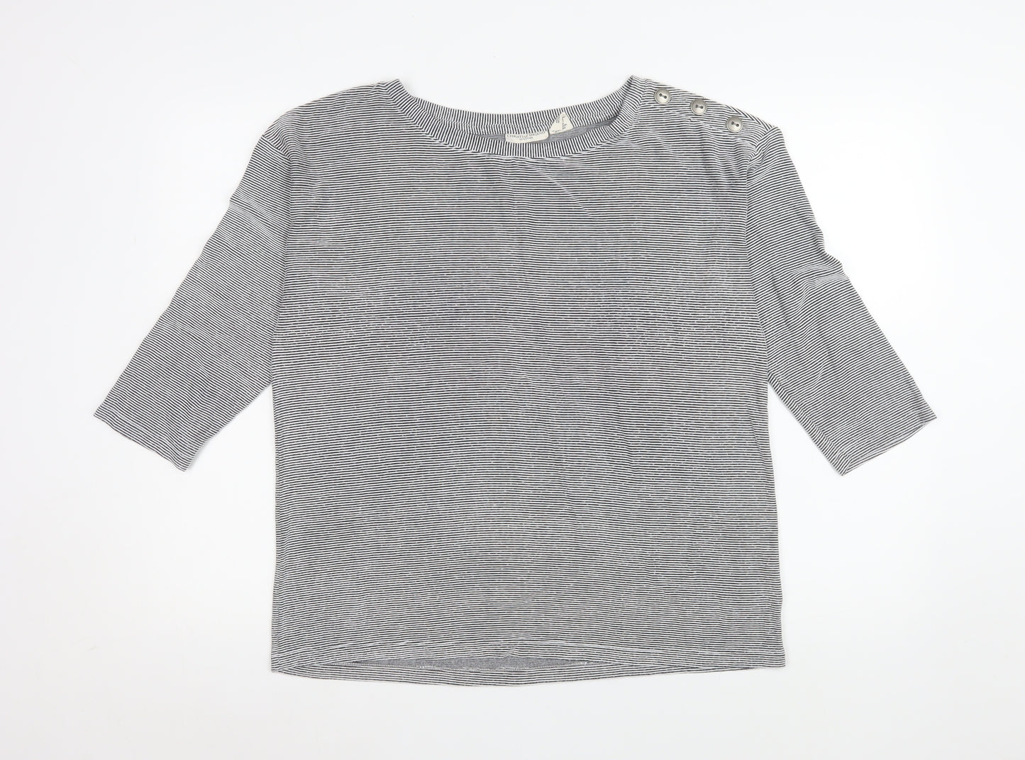 Christian Siriano Women's Grey Striped Boat Neck 3/4 Sleeve Top Size L