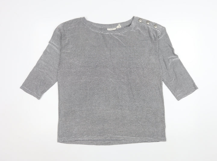 Christian Siriano Women's Grey Striped Boat Neck 3/4 Sleeve Top Size L