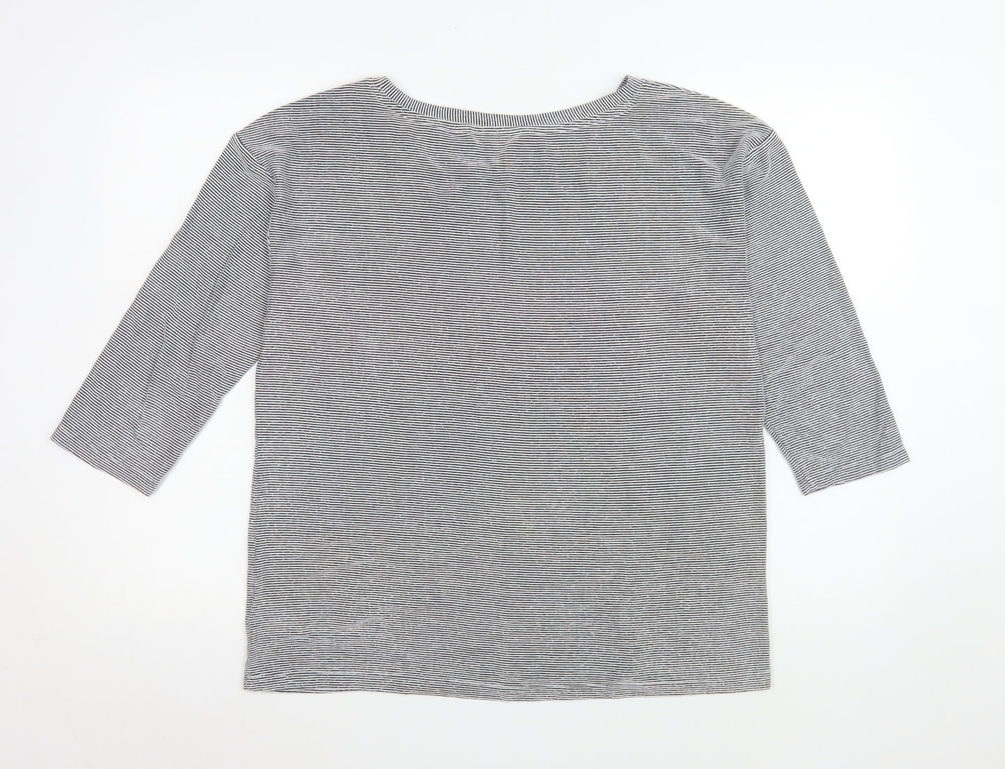 Christian Siriano Women's Grey Striped Boat Neck 3/4 Sleeve Top Size L