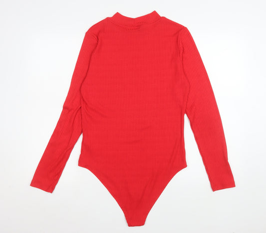 F&F Women Red Ribbed Long Sleeve Bodysuit Size 14