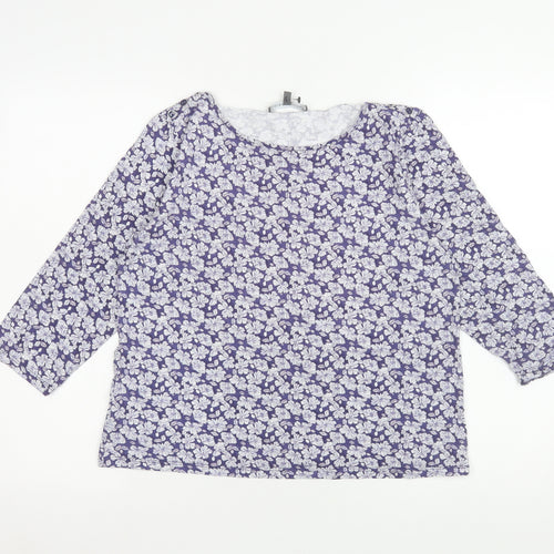 Laura Ashley Women's Purple Floral 3/4 Sleeve Cotton Blouse Size 10