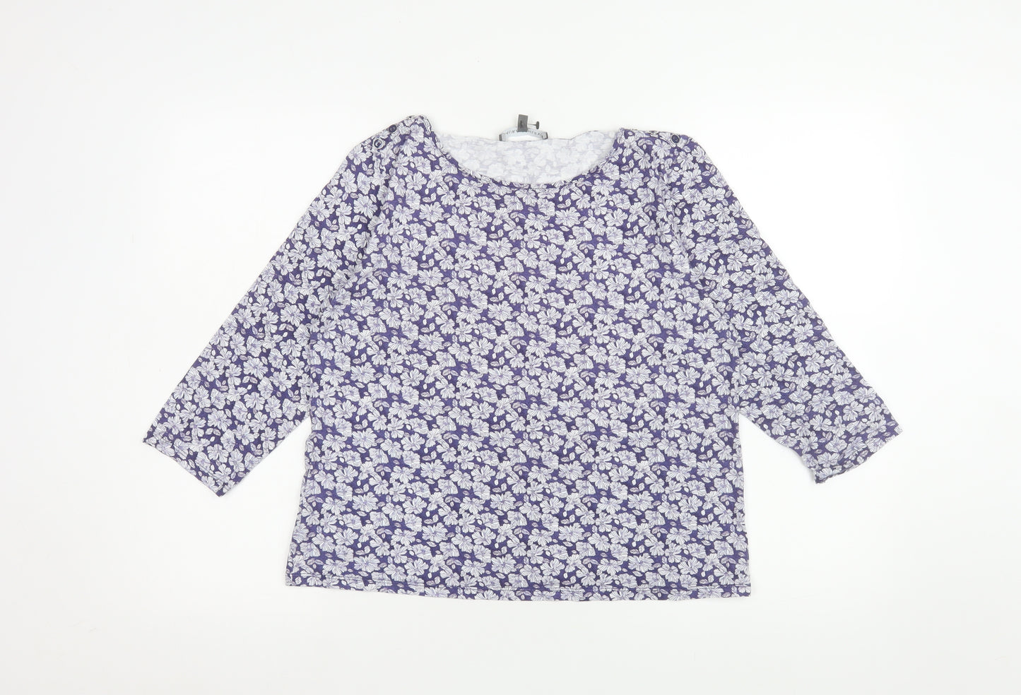 Laura Ashley Women's Purple Floral 3/4 Sleeve Cotton Blouse Size 10