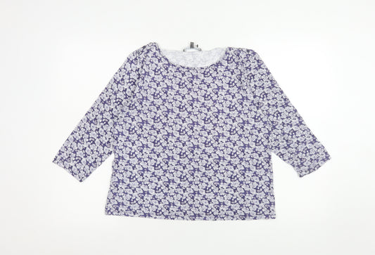 Laura Ashley Women's Purple Floral 3/4 Sleeve Cotton Blouse Size 10
