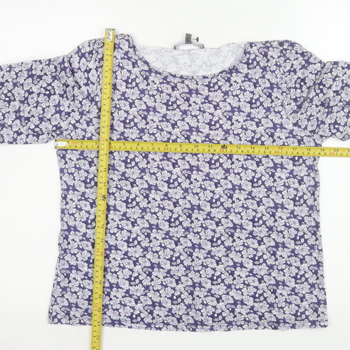 Laura Ashley Women's Purple Floral 3/4 Sleeve Cotton Blouse Size 10