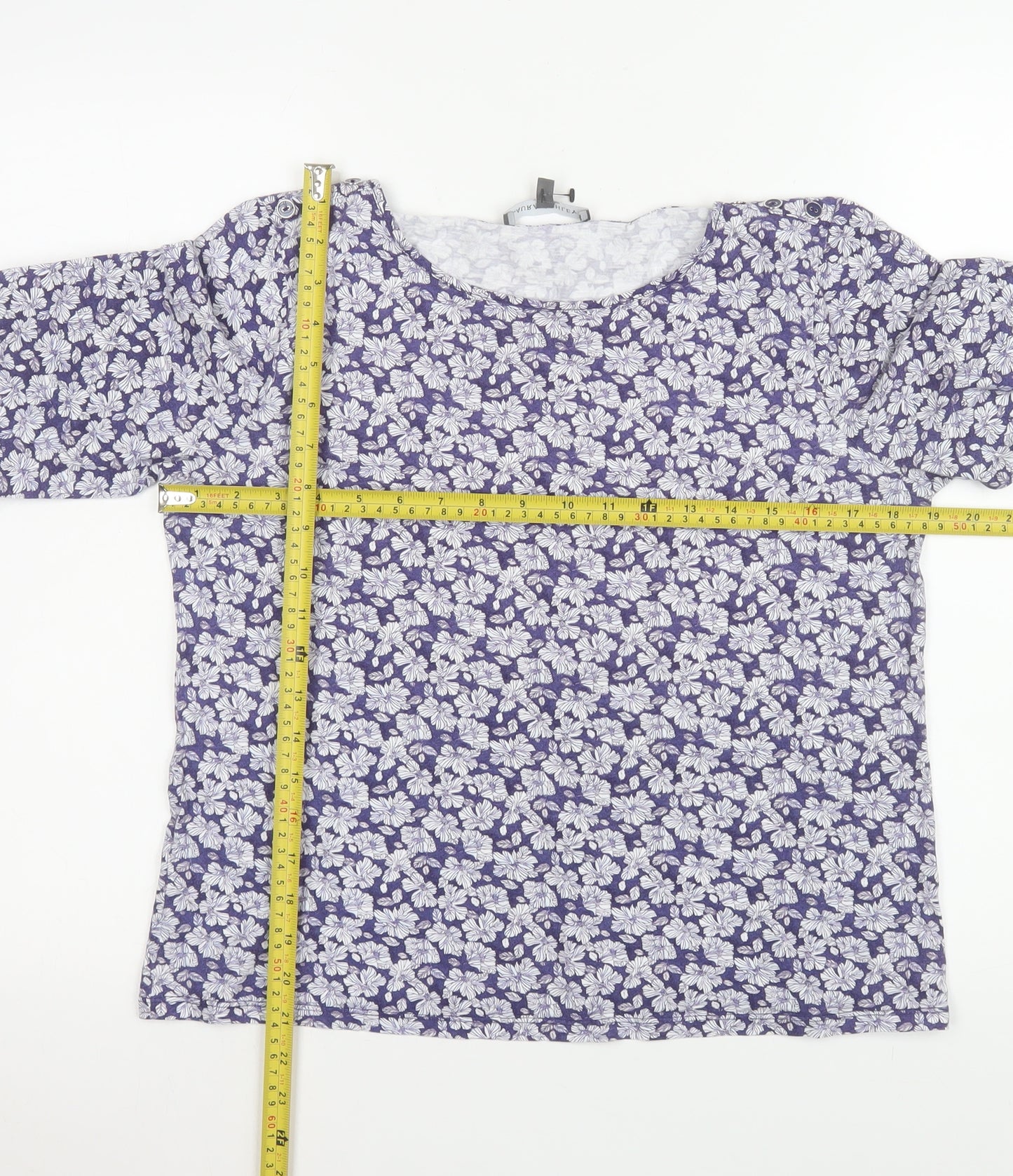 Laura Ashley Women's Purple Floral 3/4 Sleeve Cotton Blouse Size 10