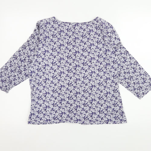 Laura Ashley Women's Purple Floral 3/4 Sleeve Cotton Blouse Size 10