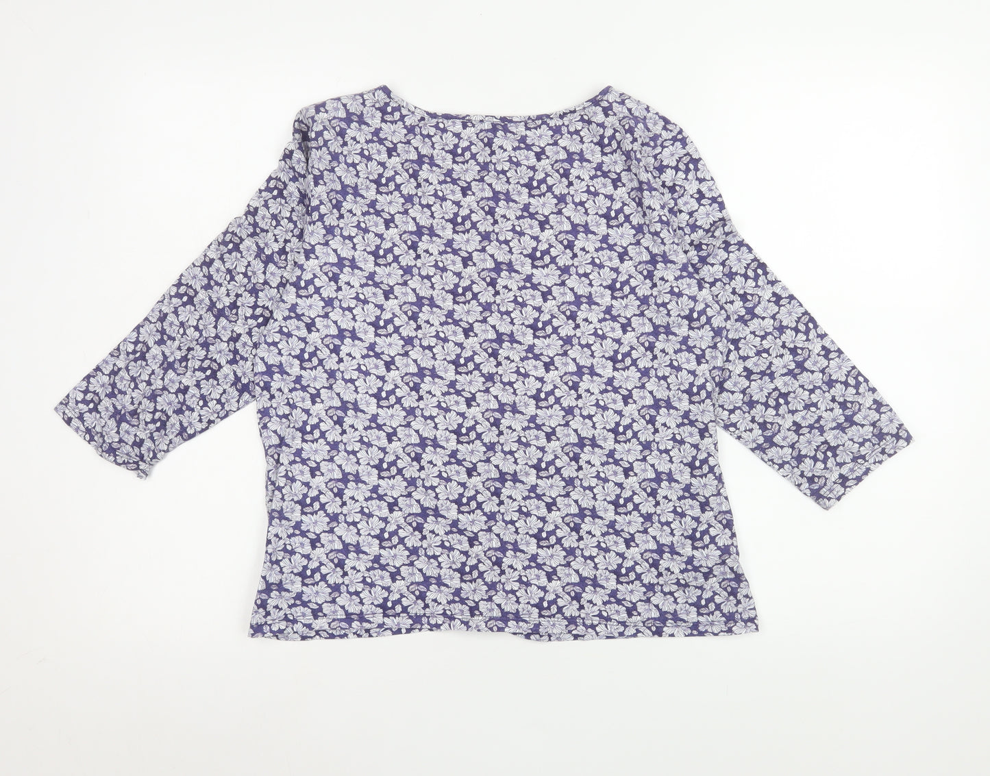 Laura Ashley Women's Purple Floral 3/4 Sleeve Cotton Blouse Size 10
