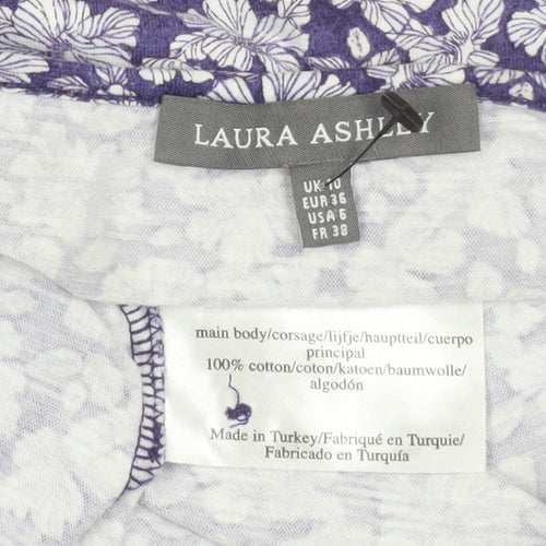 Laura Ashley Women's Purple Floral 3/4 Sleeve Cotton Blouse Size 10