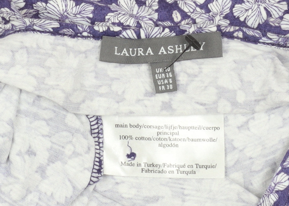 Laura Ashley Women's Purple Floral 3/4 Sleeve Cotton Blouse Size 10