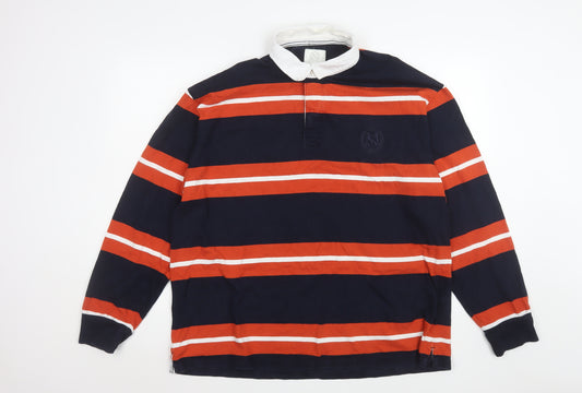 Marks and Spencer Men's XL Striped Long Sleeve Rugby Polo Blue Red