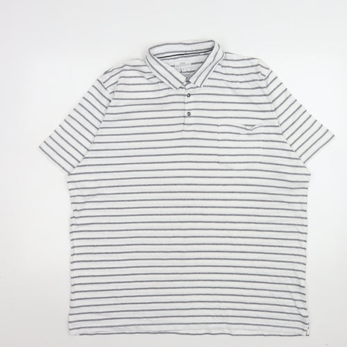 Next Men's White Striped 3XL Cotton Short Sleeve Polo Shirt