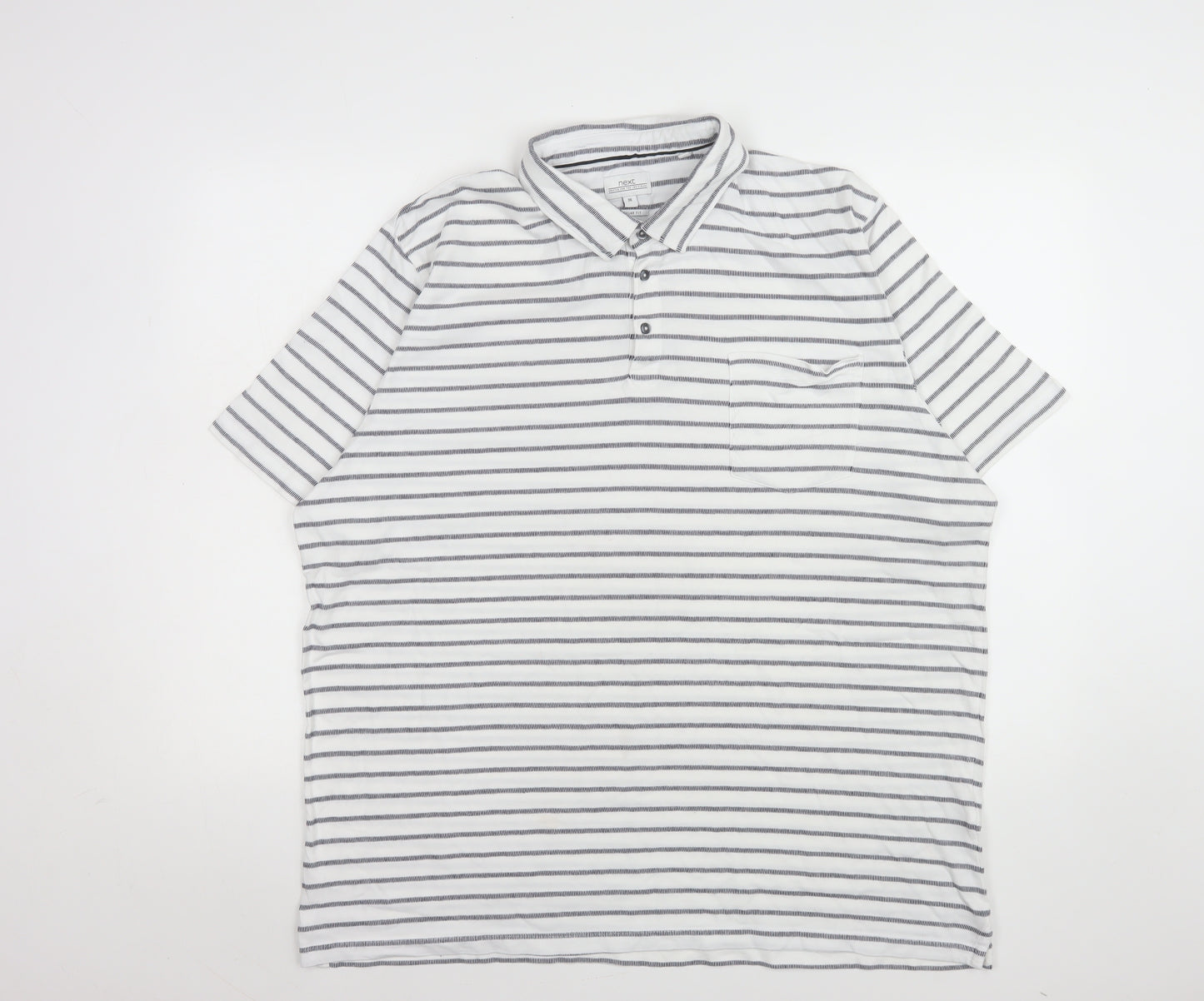 Next Men's White Striped 3XL Cotton Short Sleeve Polo Shirt