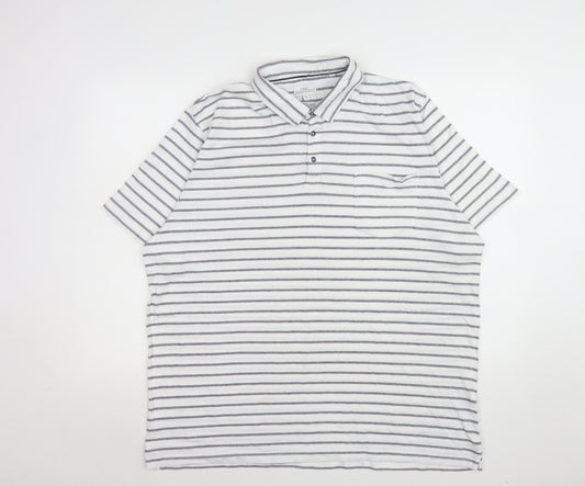 Next Men's White Striped 3XL Cotton Short Sleeve Polo Shirt